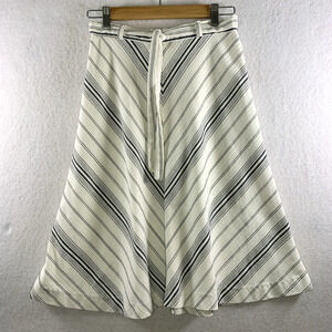 Vintage Womens Textured Midi Skirt Sz S Coastal English Countryside Striped Belt